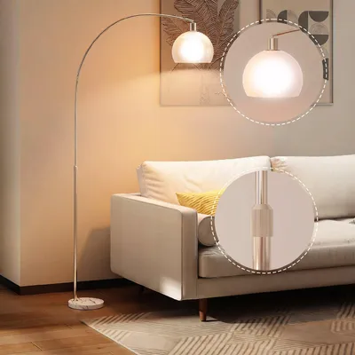 Produktbild von Bogenlampe mit schwerem Marmorsockel 180cm – Moderne Stehlampe Weiß in Bogenform, E27 Fassung, Elegante Standleuchte mit Fußschalter für Wohnzimmer &
