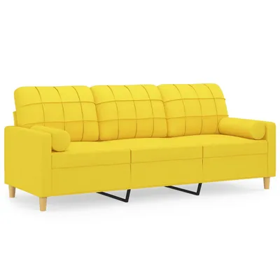Immagine prodotto di Divano a 3 Posti con Cuscini Giallo Chiaro 180 cm in Tessuto