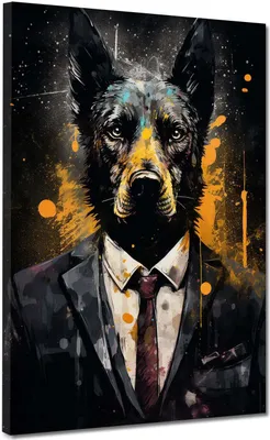 Produktbild von Hund im Anzug Pop Art Leinwandbild Wandbild Kunstdruck XL Wanddeko: 120x160x4cm