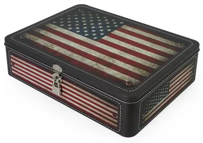Metallene Aufbewahrungsbox mit Flaggenmotiv, 22,3x30,4x8,6 cm