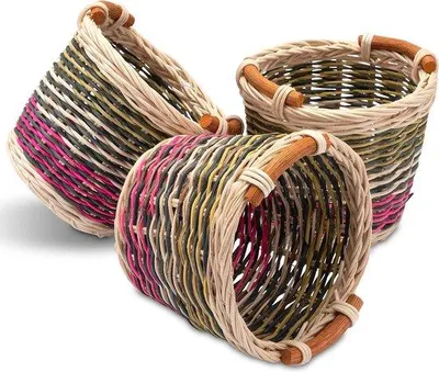 Immagine prodotto di Piccoli cestini in rattan – set da 3 pezzi – ideali per riporre oggetti e per il bricolage