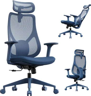 Zdjęcie produktu dla SENSE7 Moyo Ergonomiczne krzesło biurowe Niebieskie Podłokietniki 3D Siatka na oparciu Podparcie lędźwiowe Krzesło szefa Krzesło komputerowe Do domowego biura Nośność 150 kg