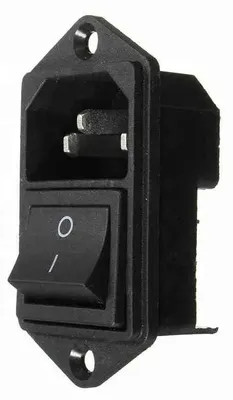 Zdjęcie produktu dla Złącze zimne C-14 10 A/250 V z czarnym przełącznikiem, 6 A/250 V