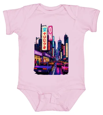 Produktbild von Tokyo Japan City Night Neon Cyberpunk JDM Car Street Y2K Aesthetic Baby Body, Pink, 6/12