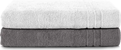 Produktbild von Komfortec 2er Saunatuch Set 80x200 cm aus 100% Baumwolle, XXL-Saunatücher, Sauna Handtuch, Weich, Groß, Frottee, Schnelltrocknend, Anthrazit Grau/ Weiß