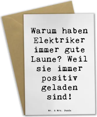 Produktbild von Mr. & Mrs. Panda babykarte Spruch Positiver Elektriker - Weiß - Geschenk, weihnachtskarten, hochzeitskarten, Grußkarten, Hochspannung, einladungskarten, Beruf, Weisheit
