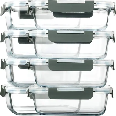 Produktbild von Glas Mahlzeit Prep Behälter - BPA-frei - Set von 8 - Borosilikatglas - 30 oz