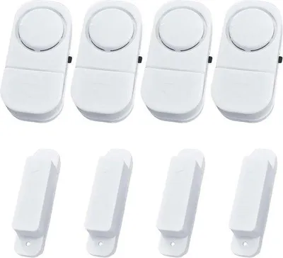 Image de Alarme de fenêtre sans fil, lot de 4 mini-détecteurs d'effraction de 90 dB, capteurs magnétiques fonctionnant sur piles.