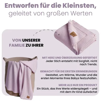 Produktbild von Baby Strickdecke, %100 Baumwolle, Atmungsaktiv, 80x100cm, Lavendel