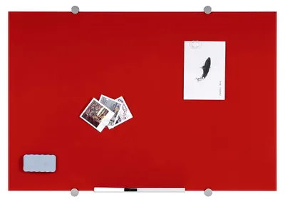 Produktbild von Glas-Whiteboard, trocken abwischbar, nicht magnetisch, rote Farbe, 60 x 45 cm