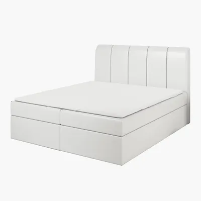 Produktbild von Boxspringbett KALF 180x200 mit Bettkasten, Topper und gepolstertem Kopfteil. Farbe: Weiß
