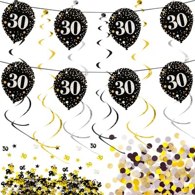 Produktbild von Oblique Unique 30. Geburtstag Party Deko Set - Girlande Ballons Zahl 30 + Spiral Deckenhänger + Konfetti Zahl 30