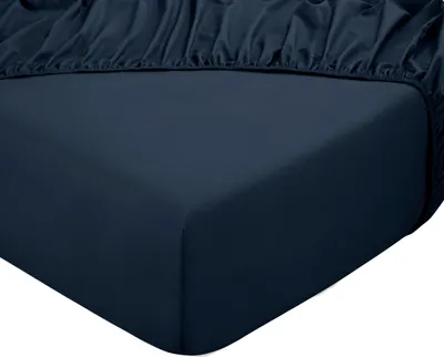 Produktbild von DoubleDry Spannbettlaken 180x200 cm - 100% Baumwolle - Spannbetttuch - Gummiband rundum - 28 cm Steg - Antrazitblau