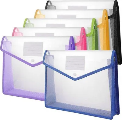 Immagine prodotto di Cartellina portadocumenti A4 - trasparente - chiusura a scatto - 6 pezzi - plastica - multicolore