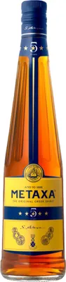 A bottle of Metaxa 5 Sterne The Original Greek Spirit.