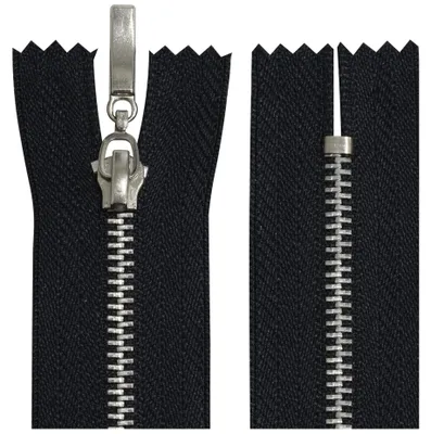 2er-Set Metall-Reißverschlüsse Nr. 3, 30 cm, schwarz, verchromt