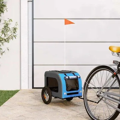 Zdjęcie produktu dla Przyczepa rowerowa dla psów - niebiesko-szary - do roweru przyczepa dla zwierząt domowych - przyczepa z żelazną ramą i tkaniną Oxford - do 30 kg załadowane