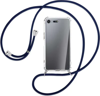Produktbild von Handykette Backcover-Schutzhülle mit Band (Metall silberfarben) für Sony Xperia XZ Premium - dunkelblau