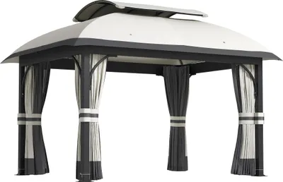 Produktbild von Outsunny Pavillon mit Doppeldach, 4x3,3 m Wasserdicht Stabil Winterfest Metall