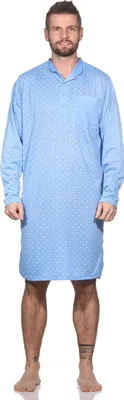Produktbild von Herren Nachthemd langarm Sleepshirt mit Kragen; Hellblau/M