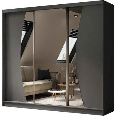 Produktbild von Schwebetürenschrank VOX 240 cm – Kleiderschrank mit Spiegel & Schiebetüren (Graphit)