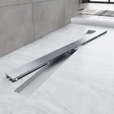 Zdjęcie produktu dla Odpływ podłogowy SONNI z płaskim odpływem liniowym, 100 cm, konstrukcja 2 w 1 ze stali nierdzewnej, regulowany syfon 360°, z blokadą zapachów i odpływem krawędziowym z sitkiem do włosów
