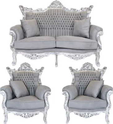 Immagine prodotto di Casa Padrino Set da soggiorno Barocco Master grigio / argento - divano 2 posti + 2 poltrone