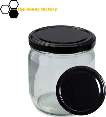 Produktbild von 96 x HONIGGLAS Twist Off Glas CURVY 500G im KARTON inkl. Metalldeckel SCHWARZ