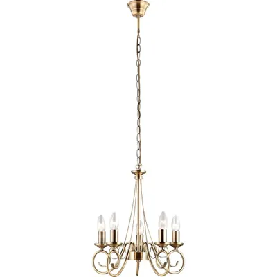Obrázek produktu pro Globo Lighting závěsné svítidlo kovová staromosaz, kabel PVC černý, ø: 400mm, V: 1300mm, bez 5x E14 40W 230V