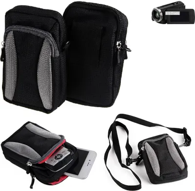 Produktbild von K-S-Trade Fototasche kompatibel mit Panasonic HC-V 180 Gürtel-Tasche Holster Umhänge Tasche Kameratasche, schwarz-grau Brust-Beutel Brust-Tasche