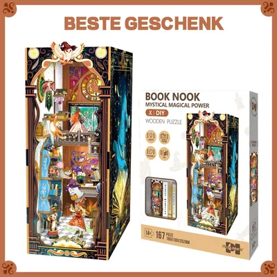 Produktbild von 3D-Puzzle Book Nook KIT, DIY-Puppenhaus-Bausatz mit LED-Licht für Erwachsene