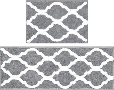 Productafbeelding van Famanu badmatset, 2 stuks - Microvezel badmatten - Antislip, wasbaar, grijs - 45 x 65 cm + 45 x 120 cm