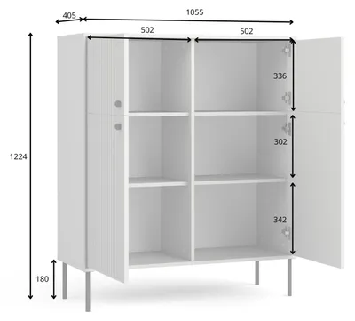Produktbild von Modernes Industrial Sideboard IRIS Grau mit Riffelstruktur, 4 Türen, 106x123x41 cm