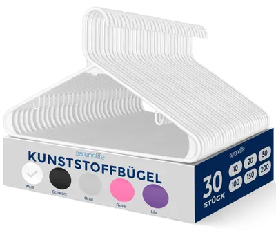 Productafbeelding van SereneLife set van 30 kledinghangers, kunststof, ruimtebesparend, wit, merk Han