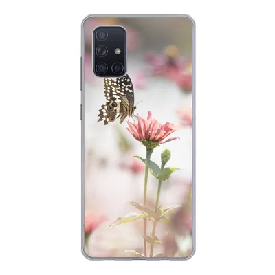 Produktbild von MuchoWow® Handyhülle Schutzhülle Hülle für Samsung Galaxy A51 5G Schmetterling - Blume - Rosa Silikon Softcase Handy Hülle - Abbildung