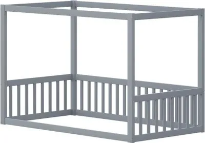 Produktbild von Kinder-Standbett Grau 90x200cm Ohne Matratze Himmelbett Jugendbett Bett Kinderbett Einzelbett Massivholz Bettgestell Fuer  Jugendliche