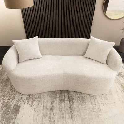 Produktbild von riess-ambiente Sofa ELEMENTAL 180cm champagner beige Feinstrick Bouclé 2-Sitzer Couch mit Kissen Federkern nierenförmig