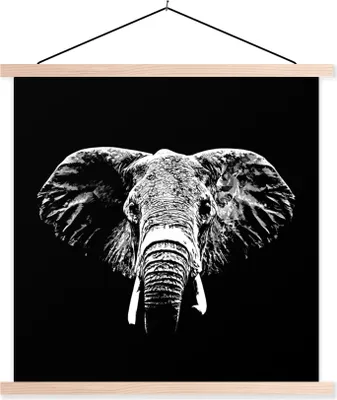 Produktbild von MuchoWow® Textilposter Elefant - Tiere - Schwarz - Weiß 60x60 cm mit holzfarbenen Rahmen - Wanddekoration