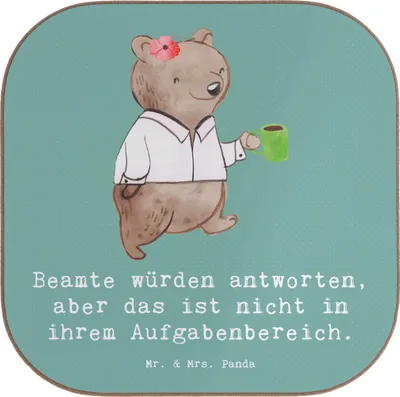 Produktbild von Mr. & Mrs. Panda Untersetzer Glas Beamtin Humor - Meeresbrise - Geschenk, Freundin, weinuntersetzer, Getränkeuntersetzer, Tassenuntersetzer, Berufsgestaltung, Verwaltung