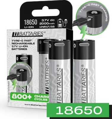 Image de LiiBattaries POWERFUL 18650 USB-C LIT-ION BATTERY 2pcs.