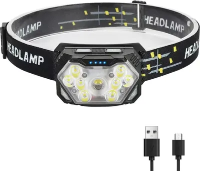 Produktbild von OKWISH Stirnlampen Hochleistungs, Wiederaufladbare Stirnlampe, 2000 Lumen LED – Bewegungsmelder, verstellbarer Kopfriemen, Outdoor, Camping, Wandern