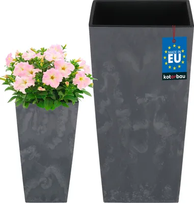 Image de KOTARBAU® Pot de fleurs 195x195x375mm Structure en béton Carré avec pot intérieur Gris foncé
