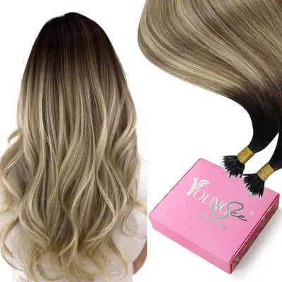 Obrázek produktu pro Nanoringové prodlužování vlasů, přírodní vlasy, balayage, 60 cm, hnědá/blond, 50 g