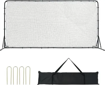 Produktbild von Fußball-Rückprallnetz Tragbare Prellwand, Fußball 366x121x183 cm, Fußballtor-Rückprallnetz aus Eisenrohr & PE-Netz, Verstellbar für Kinder & Jugendliche, Rebounder Kicker Schwarz.