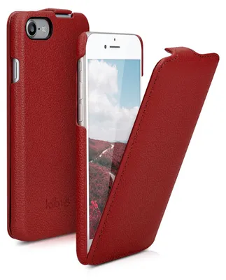 Produktbild von kalibri Flip Hülle Ultra Slim kompatibel mit Apple iPhone SE (2022) / iPhone SE (2020) / iPhone 8 / iPhone 7 - Leder Case Schutzhülle Tasche in Rot