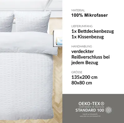 Produktbild von Seersucker Bettwäsche Wendeoptik Bettwäsche Bettgarnitur Bettbezug Microfaser, Größe:135 x 200 cm, Farbe :Rot