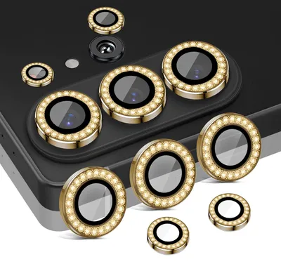 Produktbild von Kamera Linsenschutz Glas Set mit Schmucksteinen für Samsung Galaxy S26 Ultra Schutzglas Camera Linse Panzerfolie 9H Gold