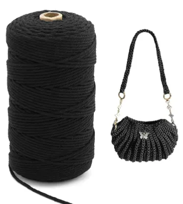 Image de 1 Rouleau de fil de coton noir, 200 mètres, fil de nylon 3 mm, fil de coton, ficelle de coton, cordon, fil pour travaux manuels, cordon décoratif, fil pour décoration, applications de jardin