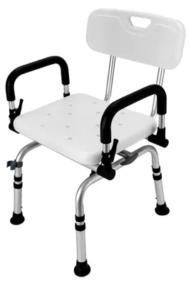 Produktbild von Faltbarer Toilettenstuhl für Senioren mit höhenverstellbarem Nachttischstuhl, Tragfähigkeit 180 KG, rutschfester Duschstuhl mit Sitzfläche und Toiletteneimer
