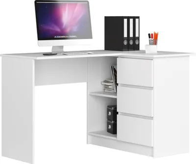 Obrázek produktu pro Rohový psací stůl se třemi zásuvkami, pravá strana, Rozměry: výška: 77 cm, šířka: 124,5 / 85 cm, hloubka: 45 / 48,5 cm
